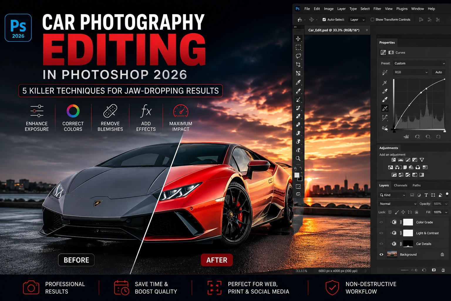Car photography editing in Photoshop