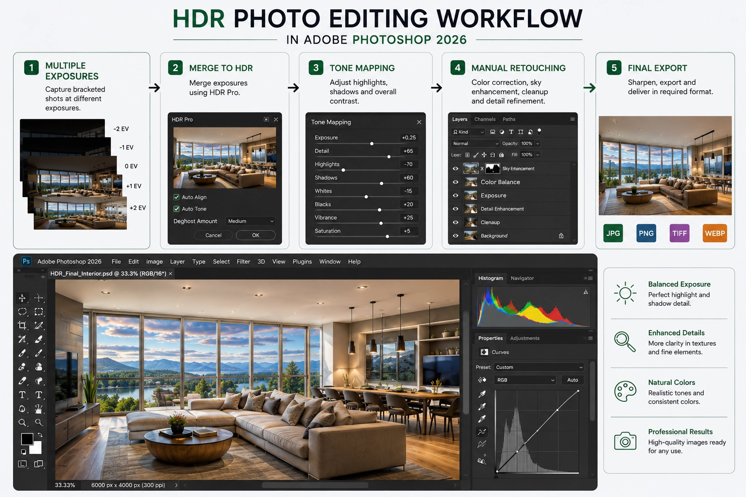 Professional HDR photo editing workflow using modern editing techniques