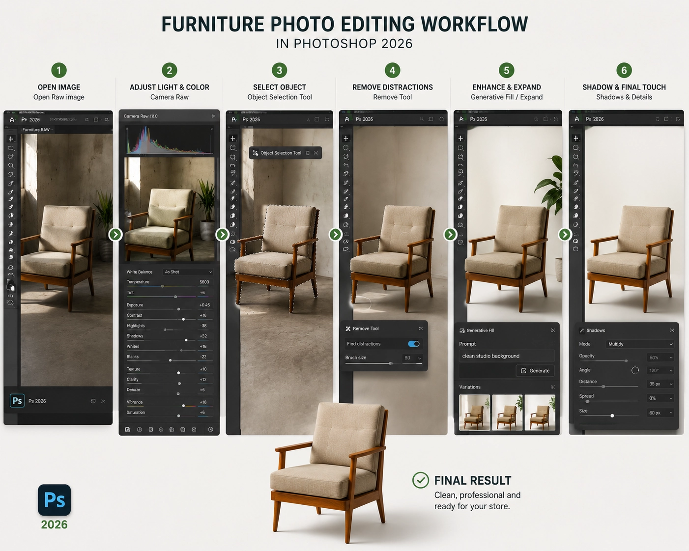 Furniture photo editing workflow