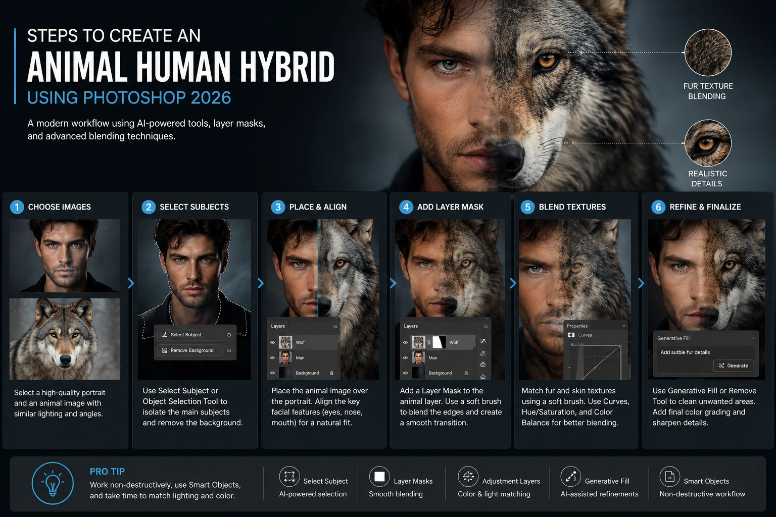 Animal human hybrid workflow in Photoshop