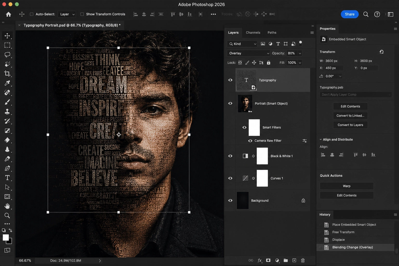 Applying typography to a portrait using the Displace filter