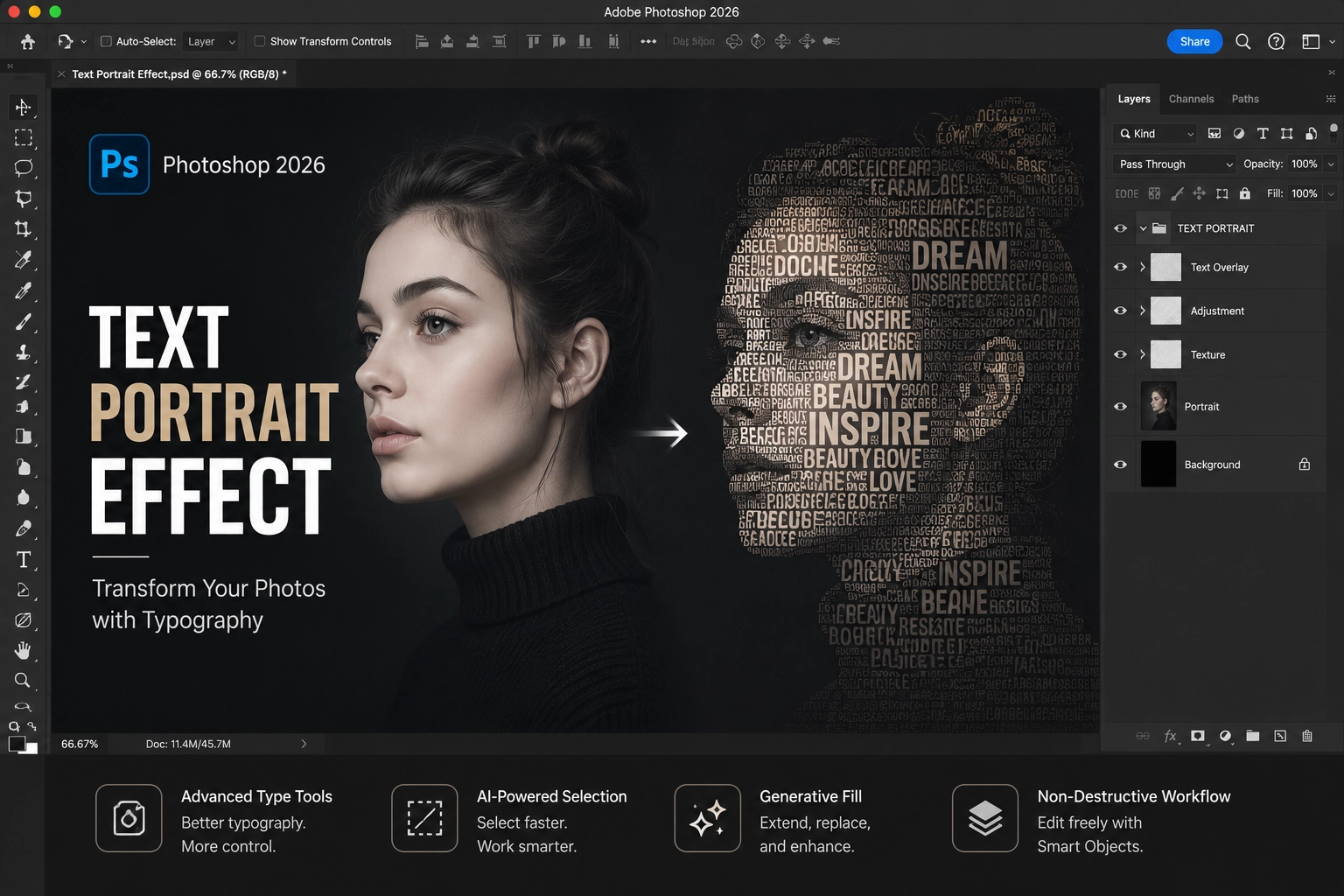 Text portrait effect in Photoshop 2026